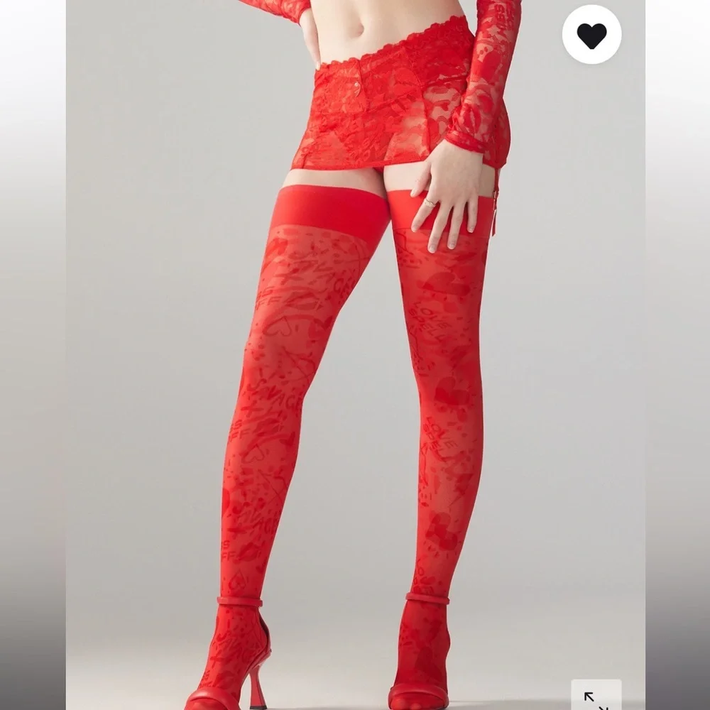 Savage X Fenty Goji Berry Red Cupid Called Thigh High Stockings